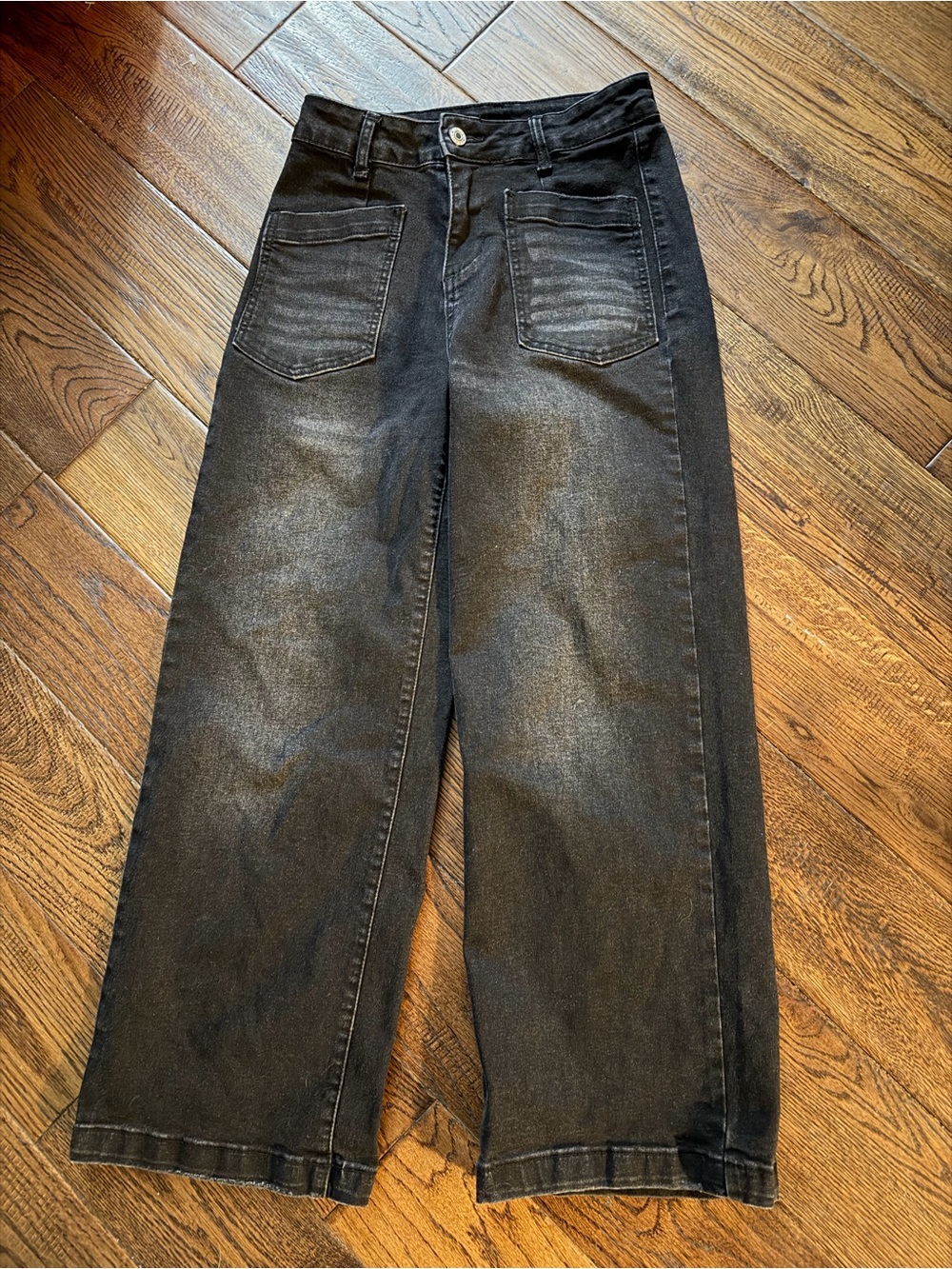 FAIDEFEEL Black Wide-Leg Women's Jeans with Front Patch Pockets Size 2